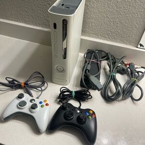 White and Black Gaming Console with Controllers